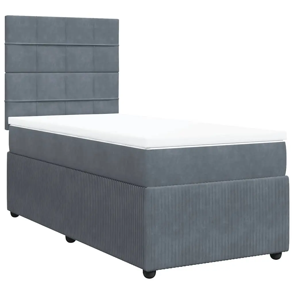 Box Spring Bed King Single with Pocket Spring Mattress LED Lights Grey Velvet