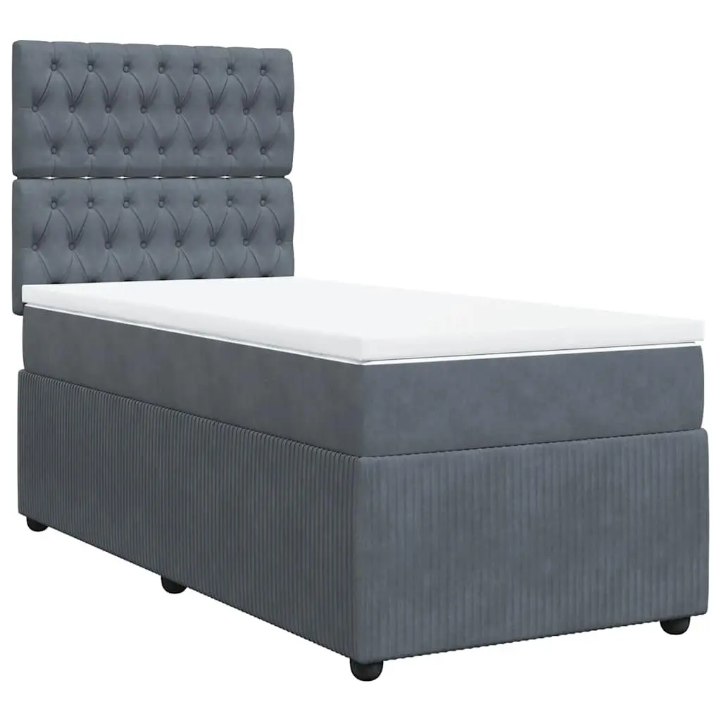 Box Spring Bed King Single with Pocket Spring Mattress LED Lights Grey Velvet