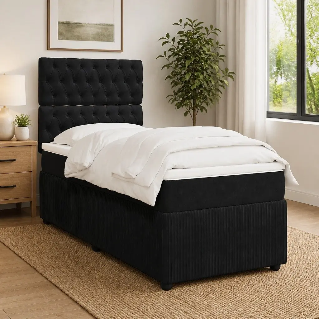 Black Velvet King Single Box Spring Bed