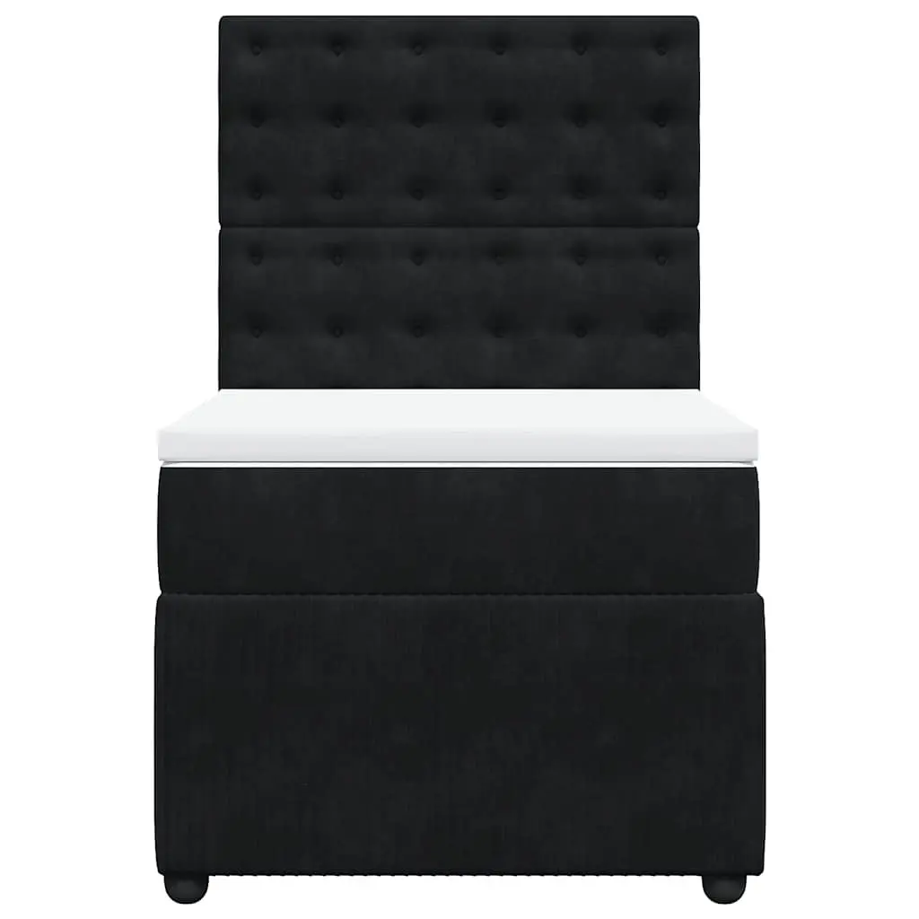 King Single Box Spring Bed with Pocket Mattress LED Lights Velvet Black
