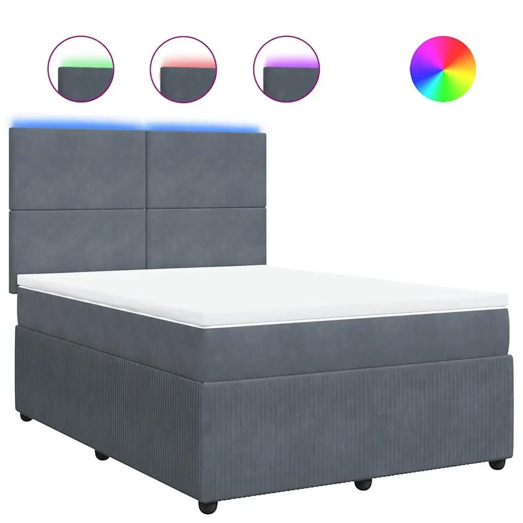 Double Box Spring Bed with Pocket Spring Mattress LED Lights Adjustable