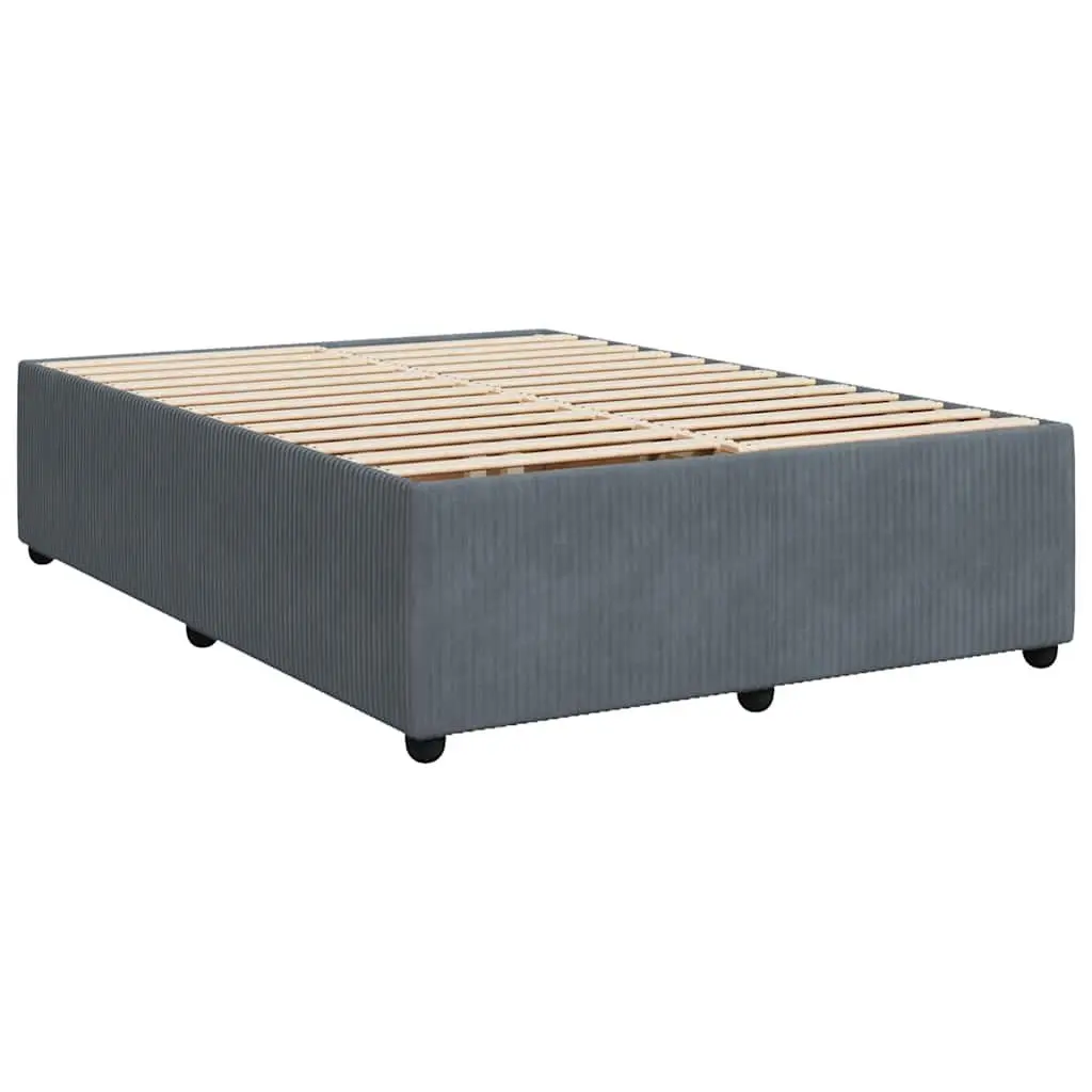 Queen Box Spring Bed with Mattress for Bedroom Dark Grey Velvet with Adjustable Headboard and LED Lighting