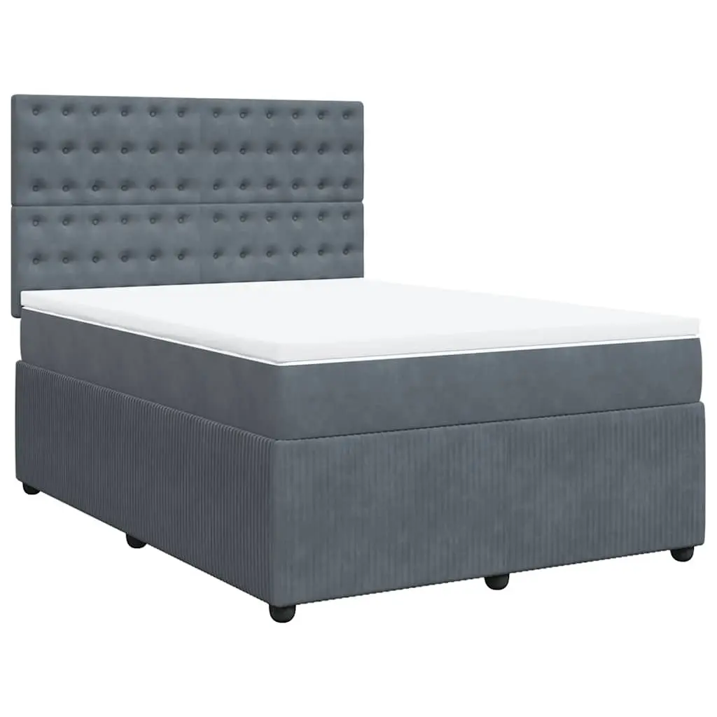 Queen Box Spring Bed with Velvet Upholstery and Pocket Spring Mattress