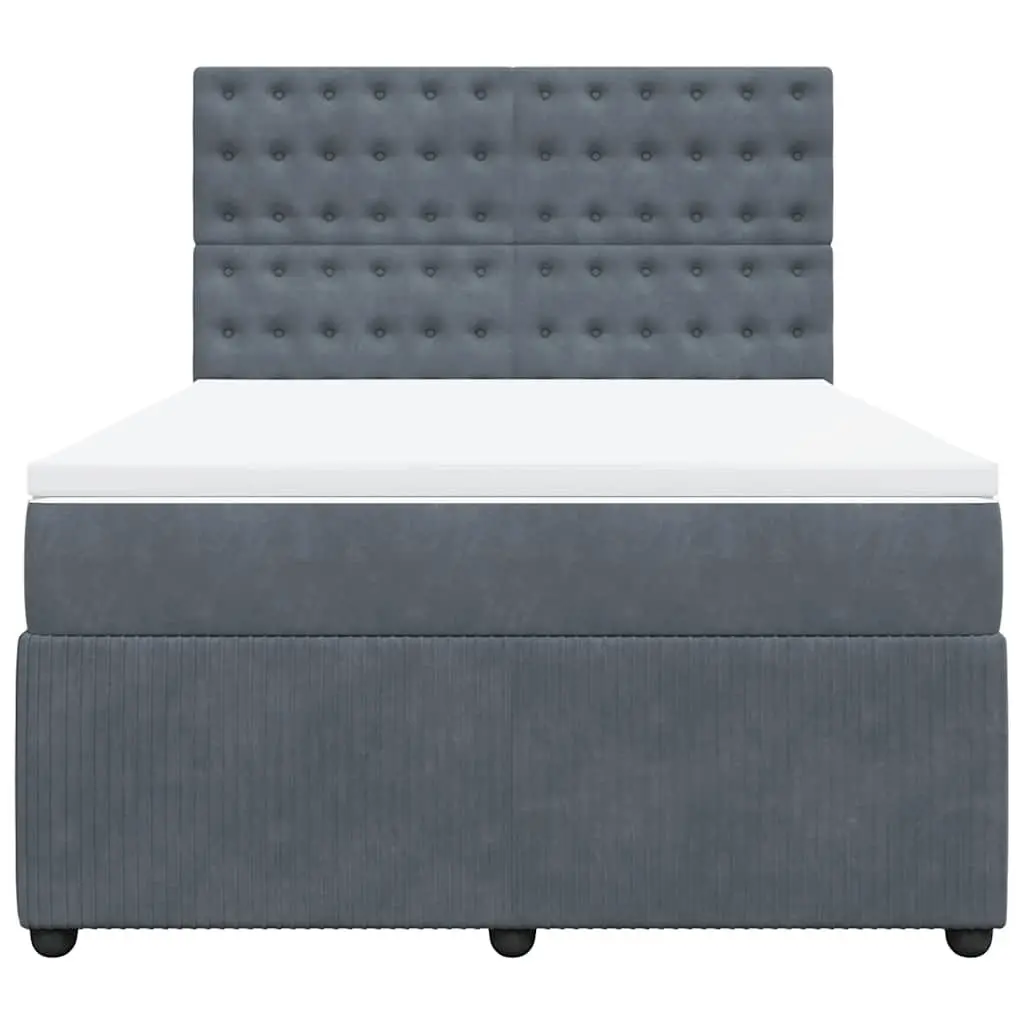 Queen Box Spring Bed with Velvet Upholstery and Pocket Spring Mattress