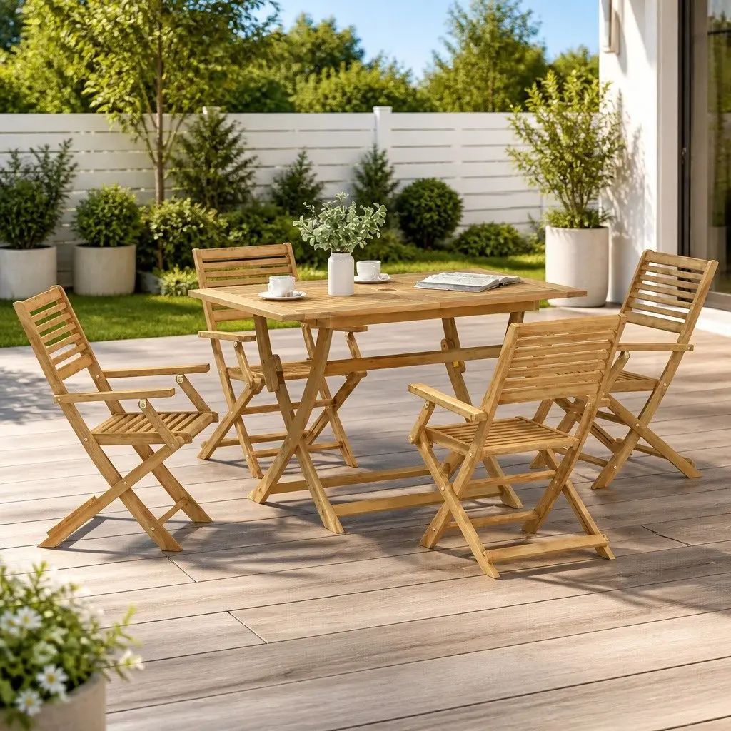 5-Piece Solid Acacia Wood Dining Set for Gardens