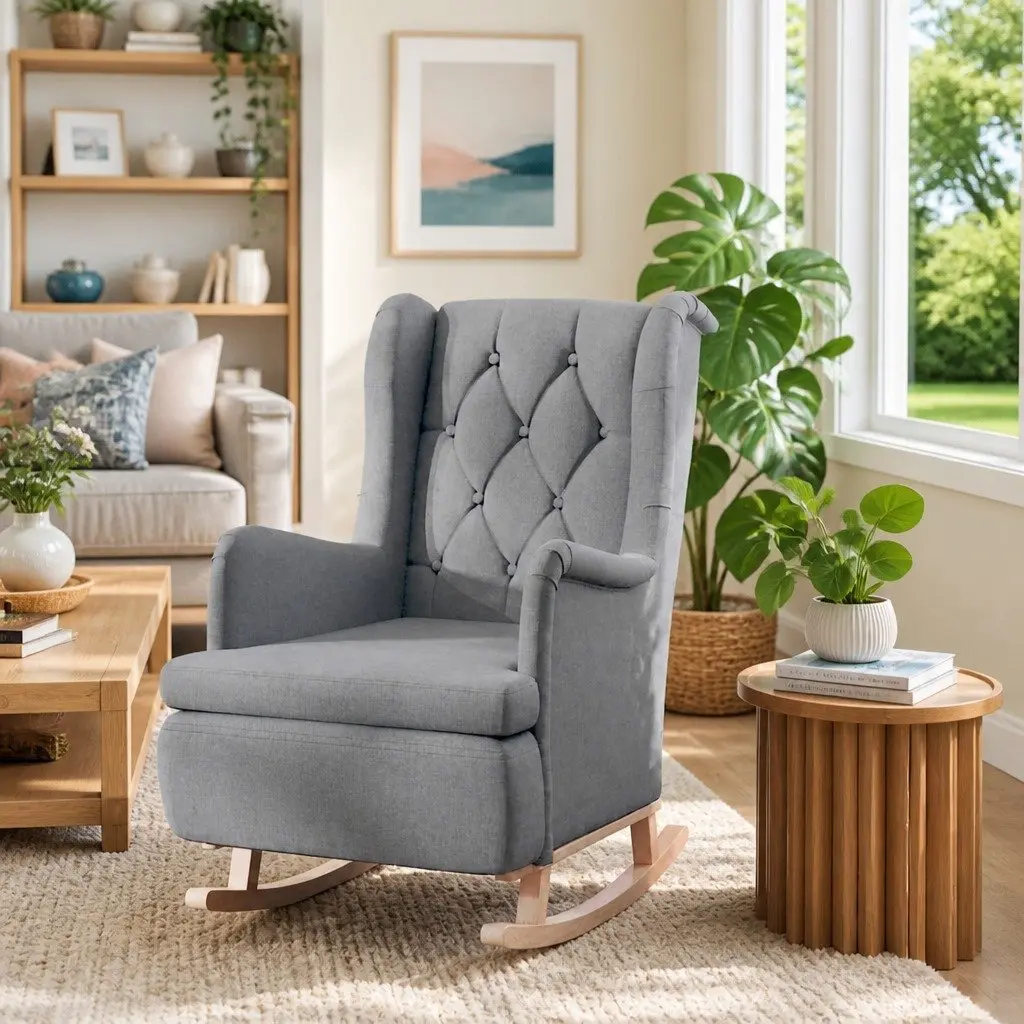 Grey Rocking Armchair with Padded Foam Upholstery