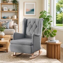 Grey Rocking Armchair with Padded Foam Upholstery