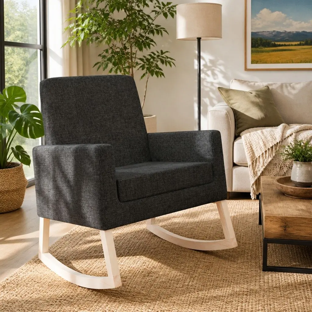 Black Fabric Upholstered Rocking Chair