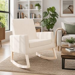 Rocking Chair with Cream Upholstery and Wooden Frame