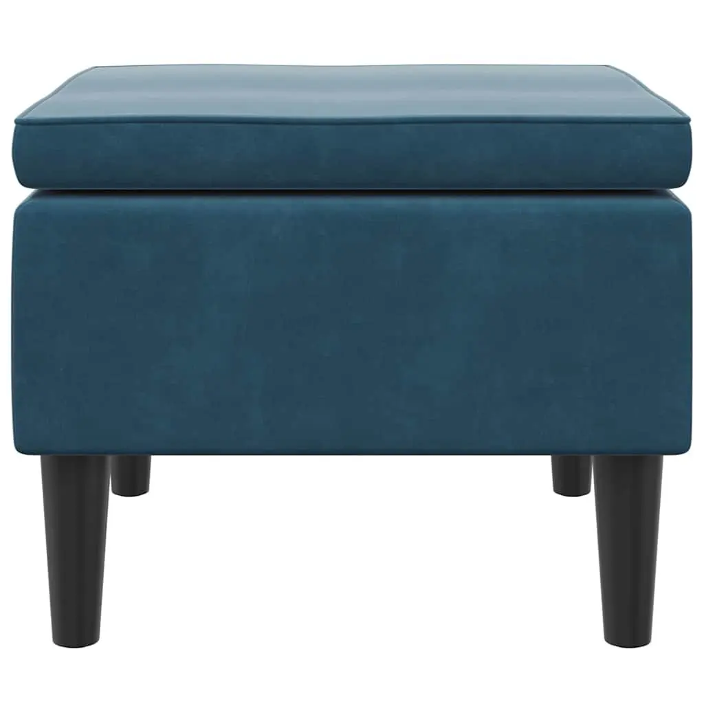 Blue Velvet Stool for Living Room Compact Padded Seat with Wooden Legs