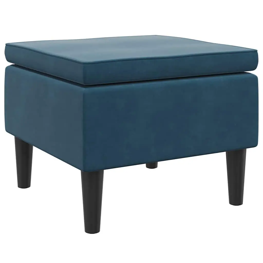 Blue Velvet Stool for Living Room Compact Padded Seat with Wooden Legs