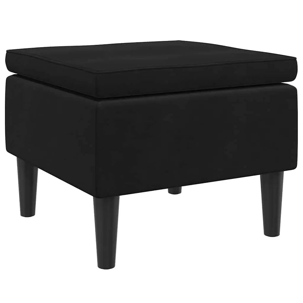 Black Velvet Stool Compact Seating Padded Footrest with Wooden Legs