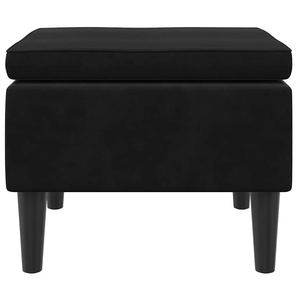 Black Velvet Stool Compact Seating Padded Footrest with Wooden Legs