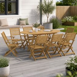 Solid Acacia Wood 9-Piece Outdoor Dining Set Specifications