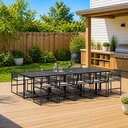 11 Piece Outdoor Dining Set with Tempered Glass Table