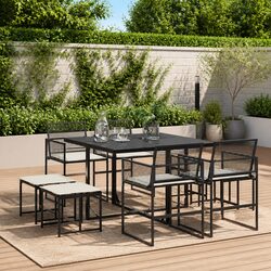 9 Piece Outdoor Dining Set: Dimensions and Materials Listed