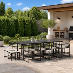 Outdoor Garden Dining Set: 13 Pieces, Black Rattan