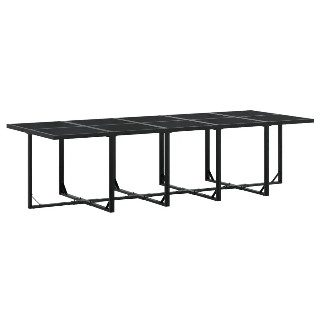 Black Poly Rattan Outdoor Dining Furniture Set 15 Pieces for Garden Use with Tempered Glass Top and Thick Cushions