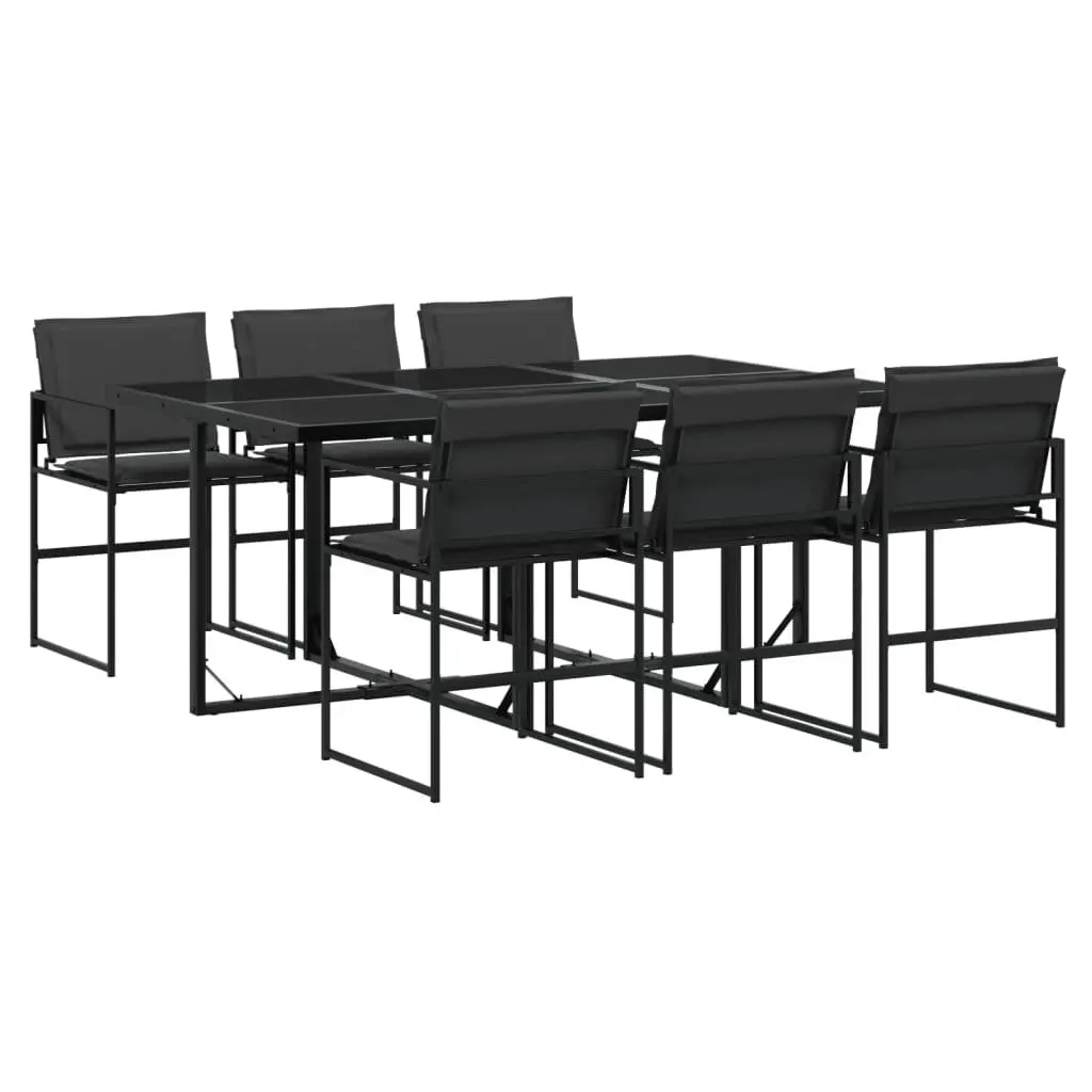 7 Piece Outdoor Dining Set Black Textilene Chairs Tempered Glass Table Patio