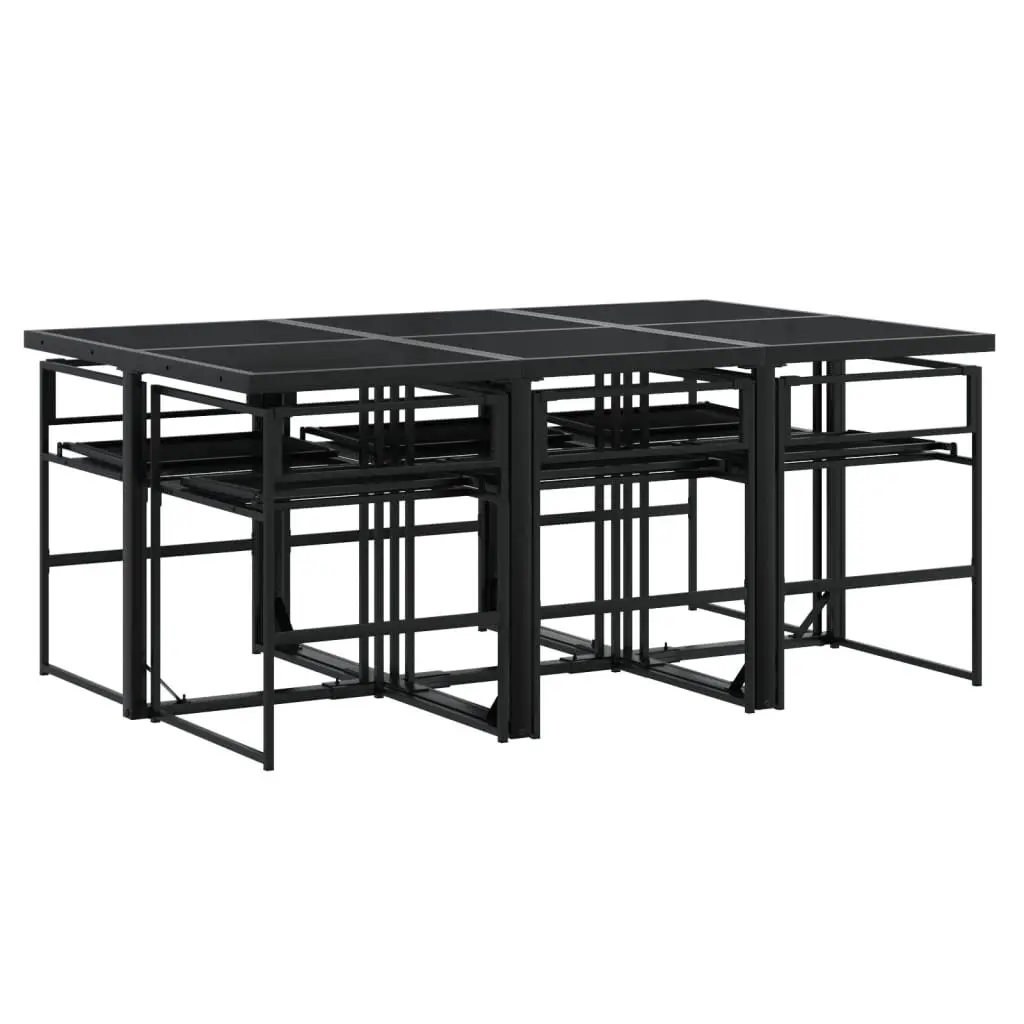 7 Piece Outdoor Dining Set Black Textilene Chairs Tempered Glass Table Patio