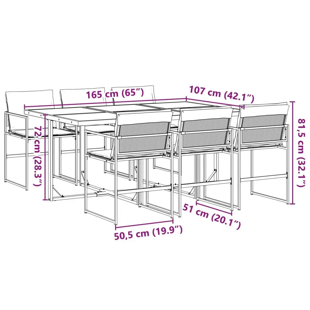 7 Piece Outdoor Dining Set Black Textilene Chairs Tempered Glass Table Patio