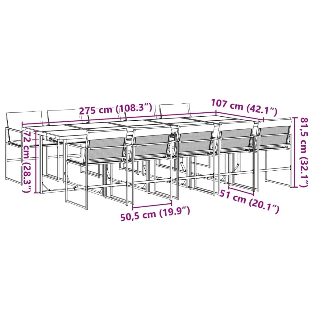 Garden Dining Set 11 Piece Outdoor Furniture Black Textilene Chairs Table