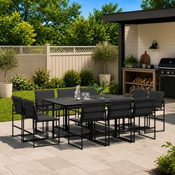 11 Piece Garden Dining Set with Black Textilene Chairs