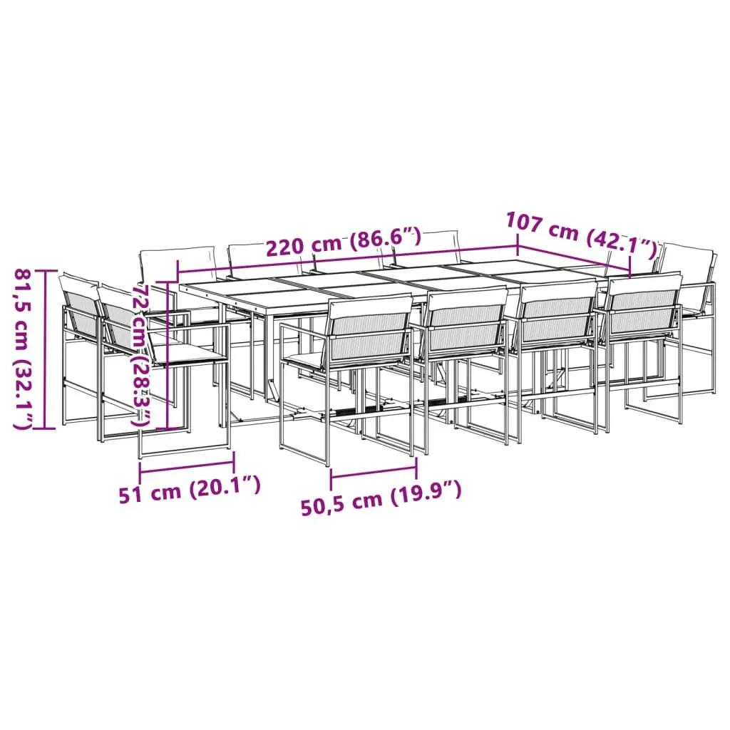 Outdoor Dining Set 13 Piece Black Textilene Chairs with Table for Patio and Garden