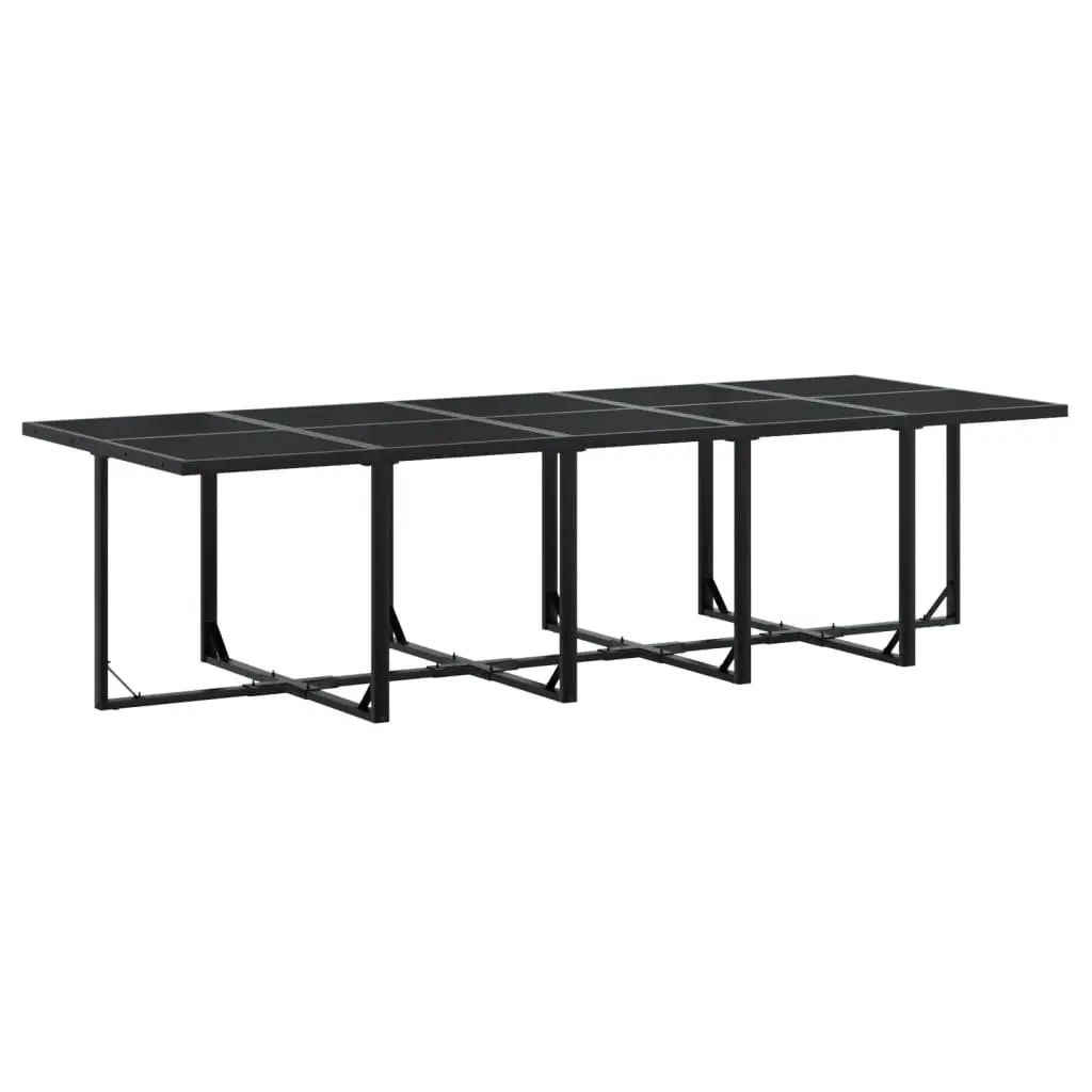 Garden Dining Set 15 Piece Outdoor Furniture Black Textilene Chairs Glass Table