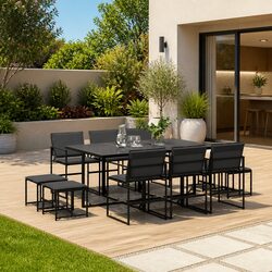 11-Piece Garden Dining Set: Black Textilene Chairs & Table
