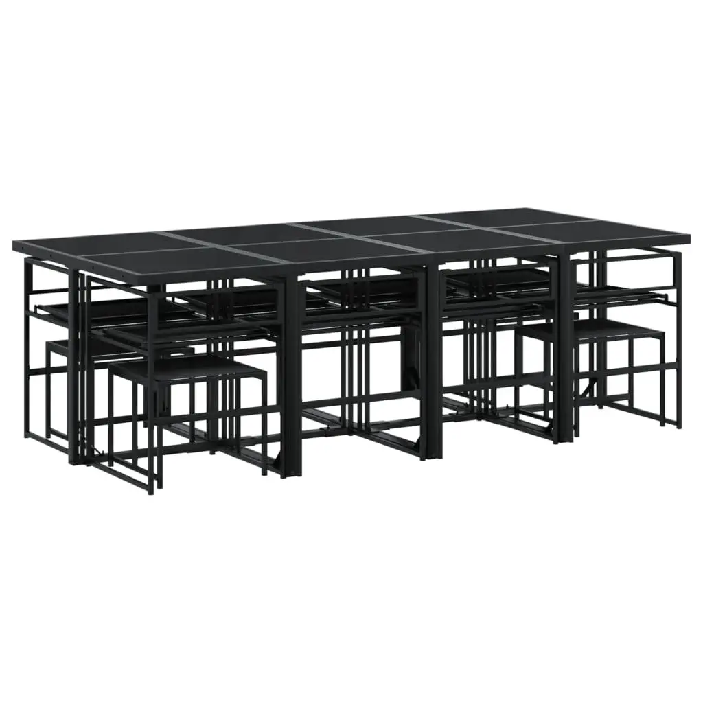 13PieceGardenDiningSetOutdoorFurnitureTableWithBlackTextileneChairsAndCushions