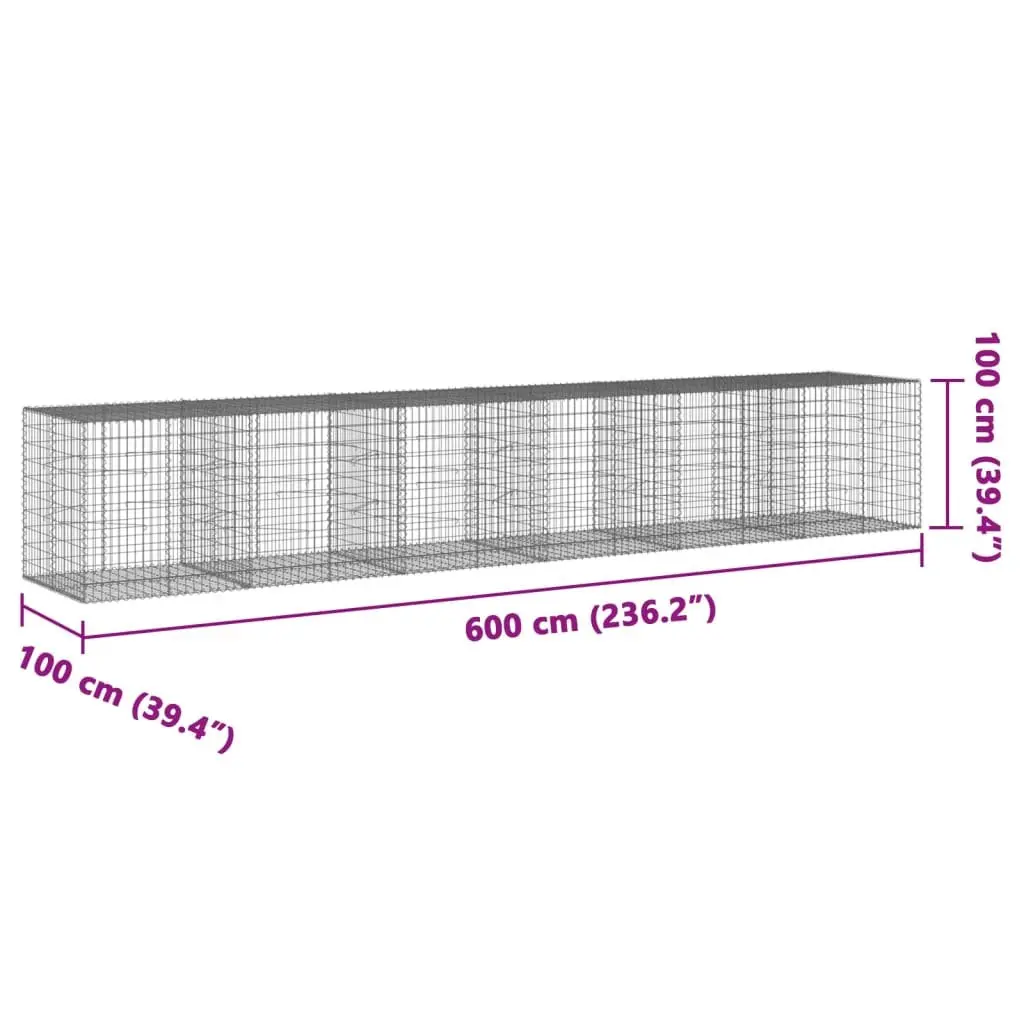 Gabion Basket with Cover 600x100x100 cm Garden Retaining Wall Wire Cage