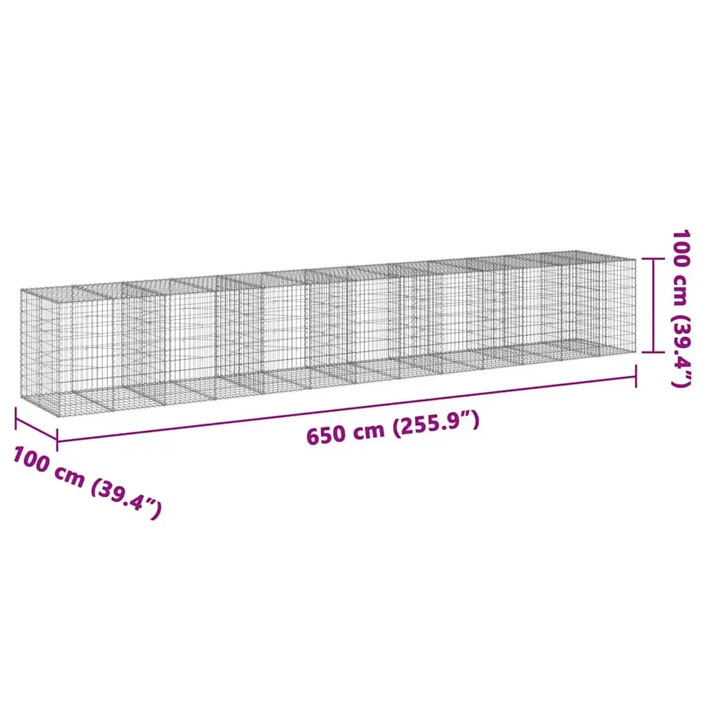 Gabion Basket with Cover 650x100x100 cm Wire Cage Outdoor Garden Landscaping