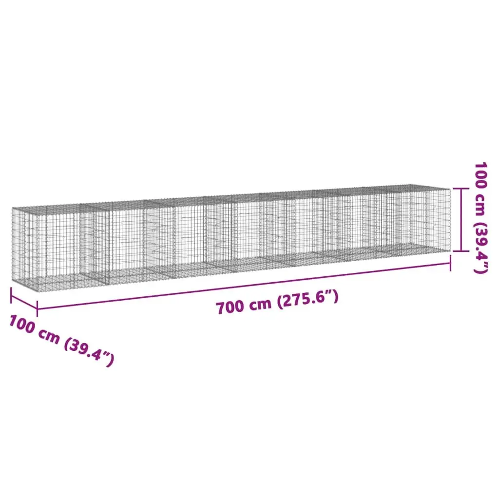 Gabion Basket Garden 700x100x100 cm Galvanised Iron Wire with Cover