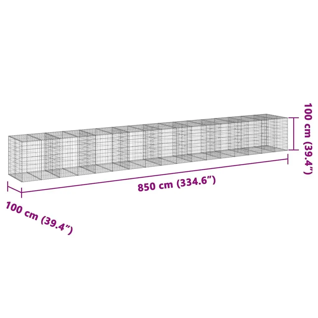 Gabion Basket for Garden Retaining Wall 850x100x100 cm Silver Wire