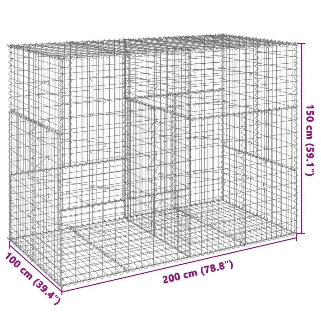 Gabion Basket for Garden 200x100x150 cm Silver Metal Retaining Wall Cage