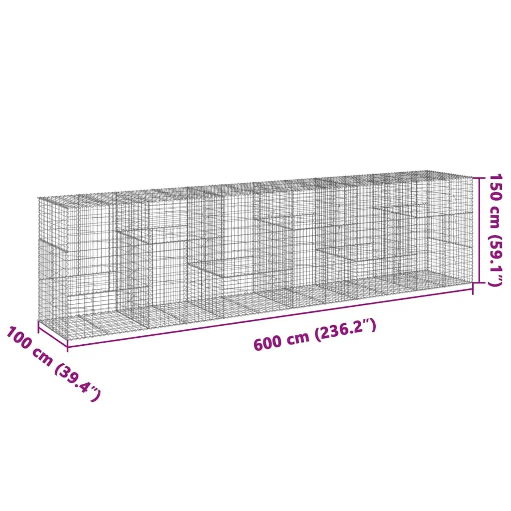 Gabion Basket with Cover 600x100x150 cm Galvanised Iron Wire Cage Garden