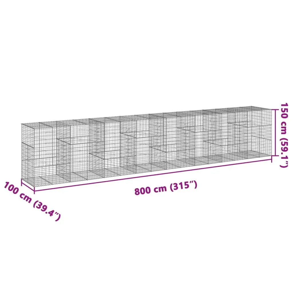 Gabion Basket for Garden 800x100x150 cm Galvanised Iron Wire