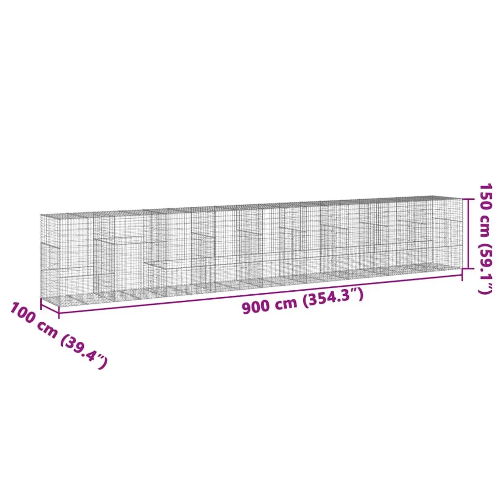 Gabion Basket with Cover 900x100x150 cm Galvanised Iron Garden Landscaping Cage