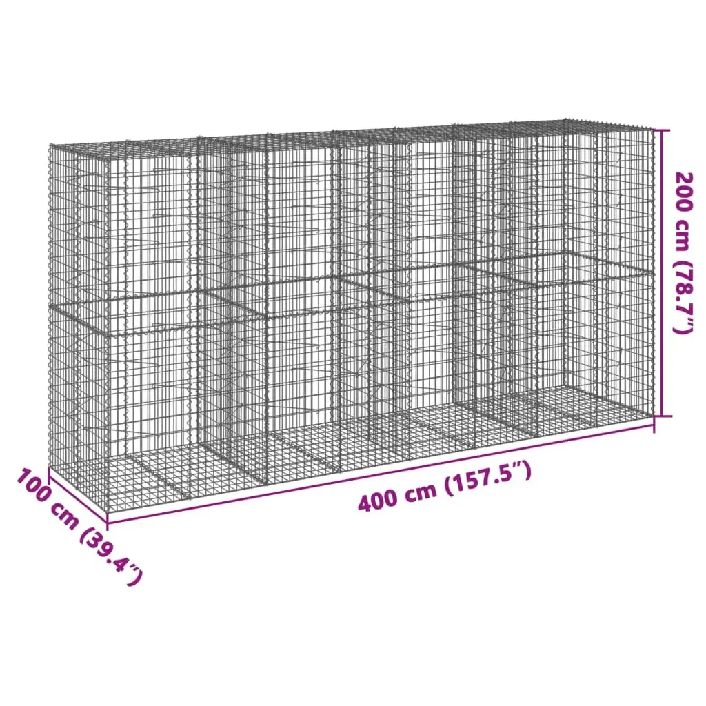 Gabion Basket with Cover 400x100x200 cm Garden Retaining Wall Outdoor