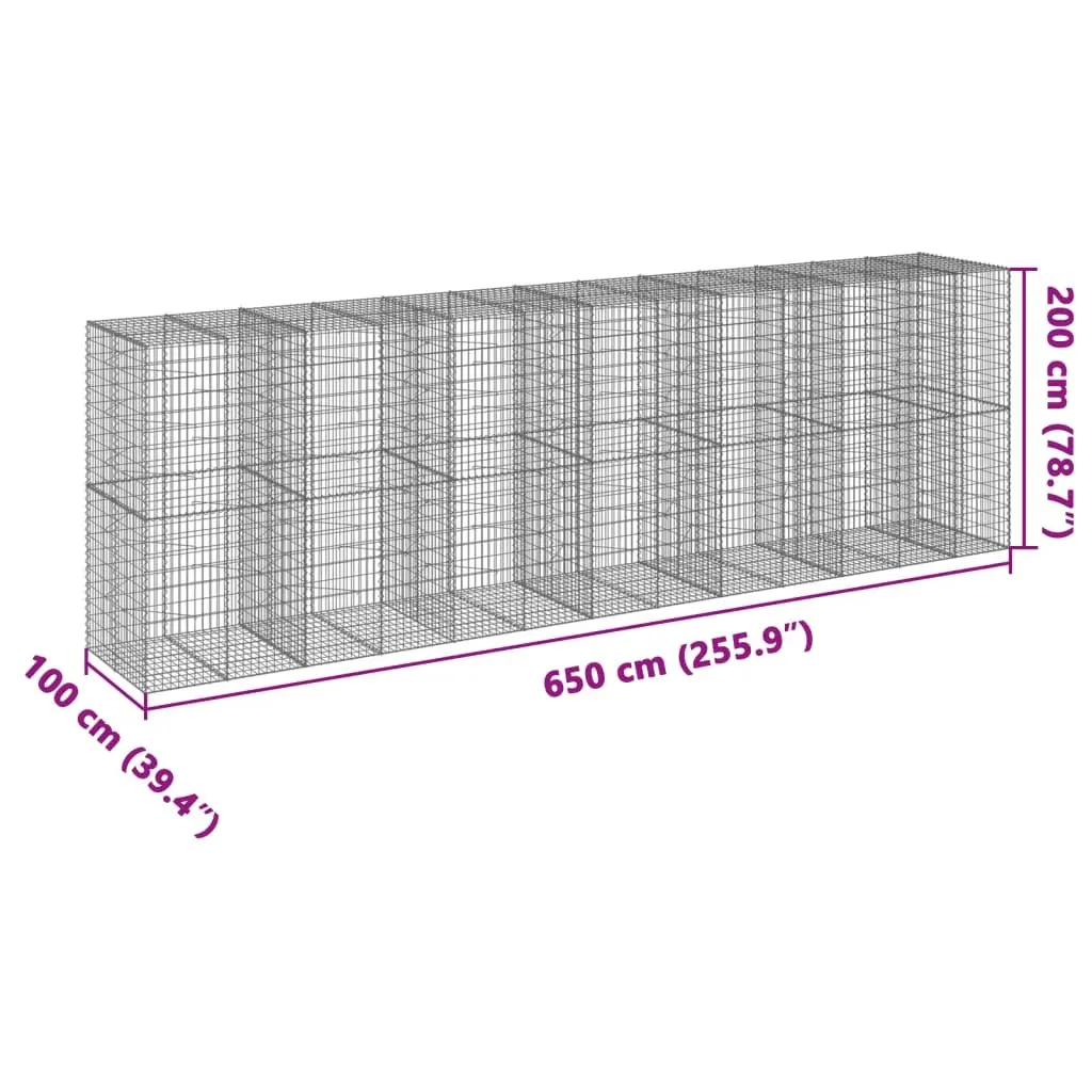 Gabion Basket with Cover 650x100x200 cm Galvanised Iron Wire Outdoor Garden