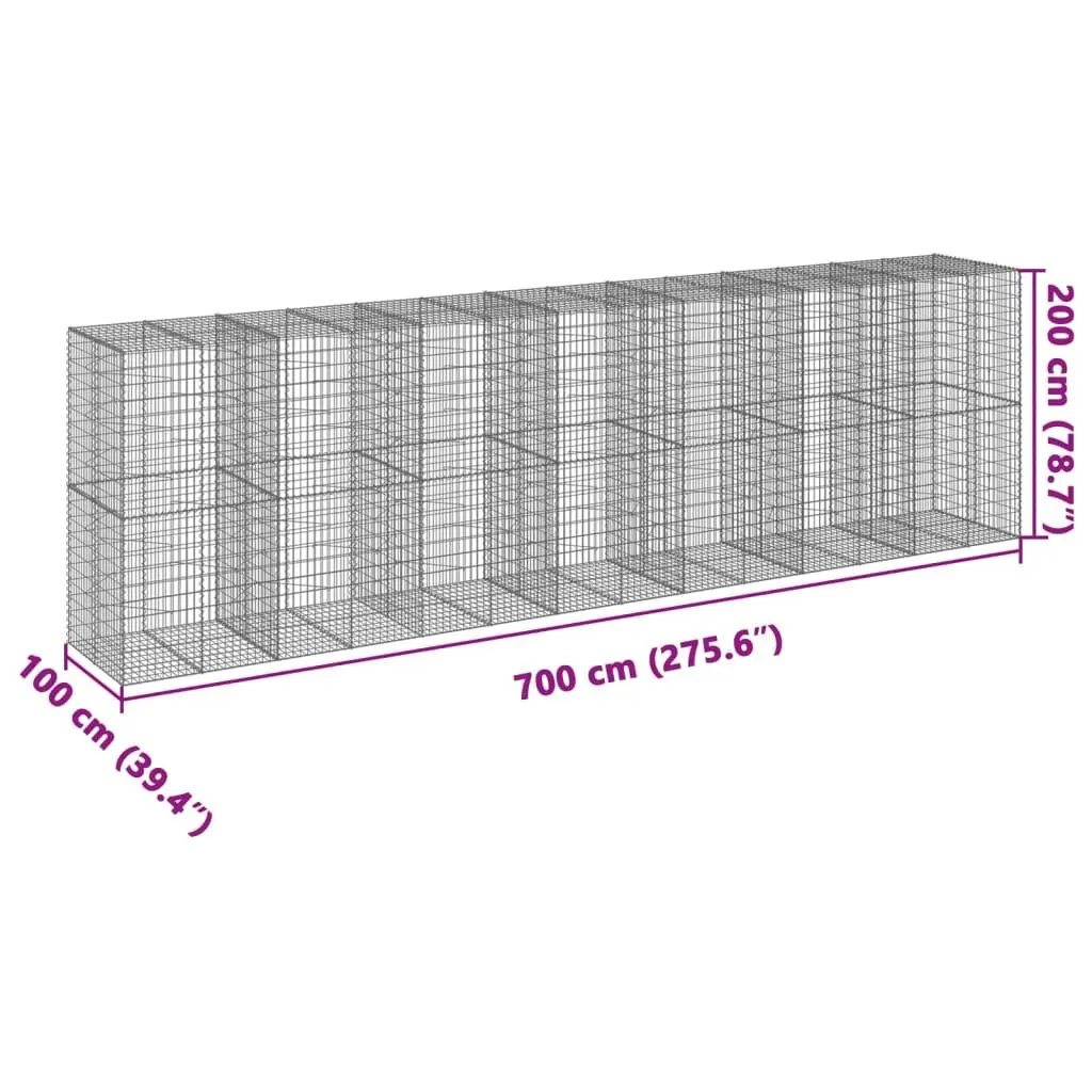 Gabion Basket with Cover 700x100x200 cm Outdoor Garden Landscaping Retaining