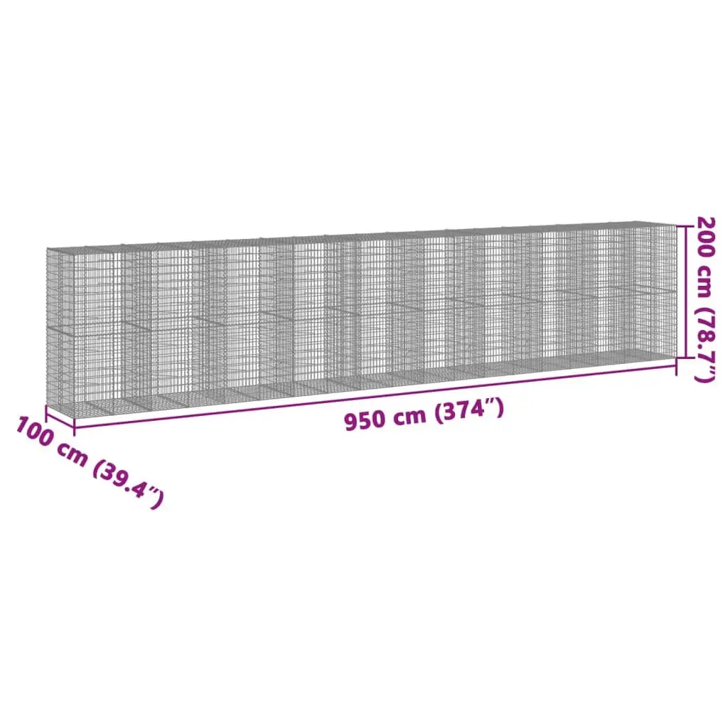 Gabion Basket Garden Planter 950x100x200 cm Silver Metal Wire