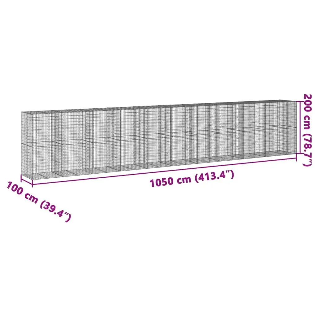 Gabion Basket for Garden 1050x100x200 cm Galvanised Iron Wire