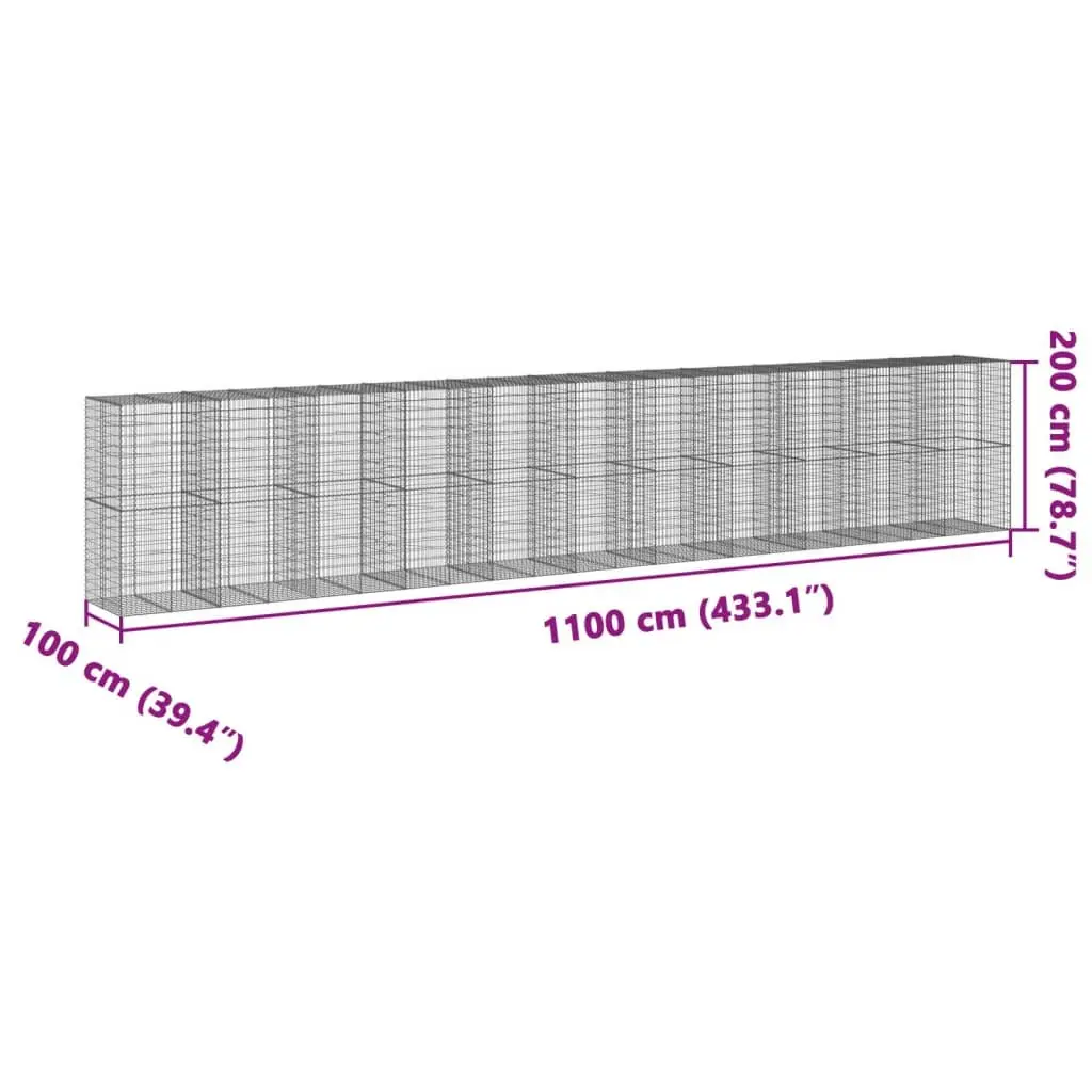 Gabion Basket Garden Outdoor 1100x100x200cm Galvanised Iron Wire