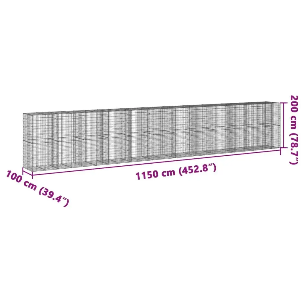 Gabion Basket with Cover 1150x100x200 cm Galvanised Iron Garden Landscaping