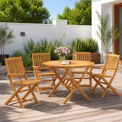 5 Piece Garden Dining Set - Dimensions: 5 Pieces, Acacia Wood