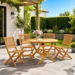 Folding Garden Dining Set 5 Piece Outdoor Patio Furniture Acacia Wood Brown