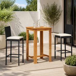 3 Piece Garden Bar Set - Black PE Rattan & Acacia Wood