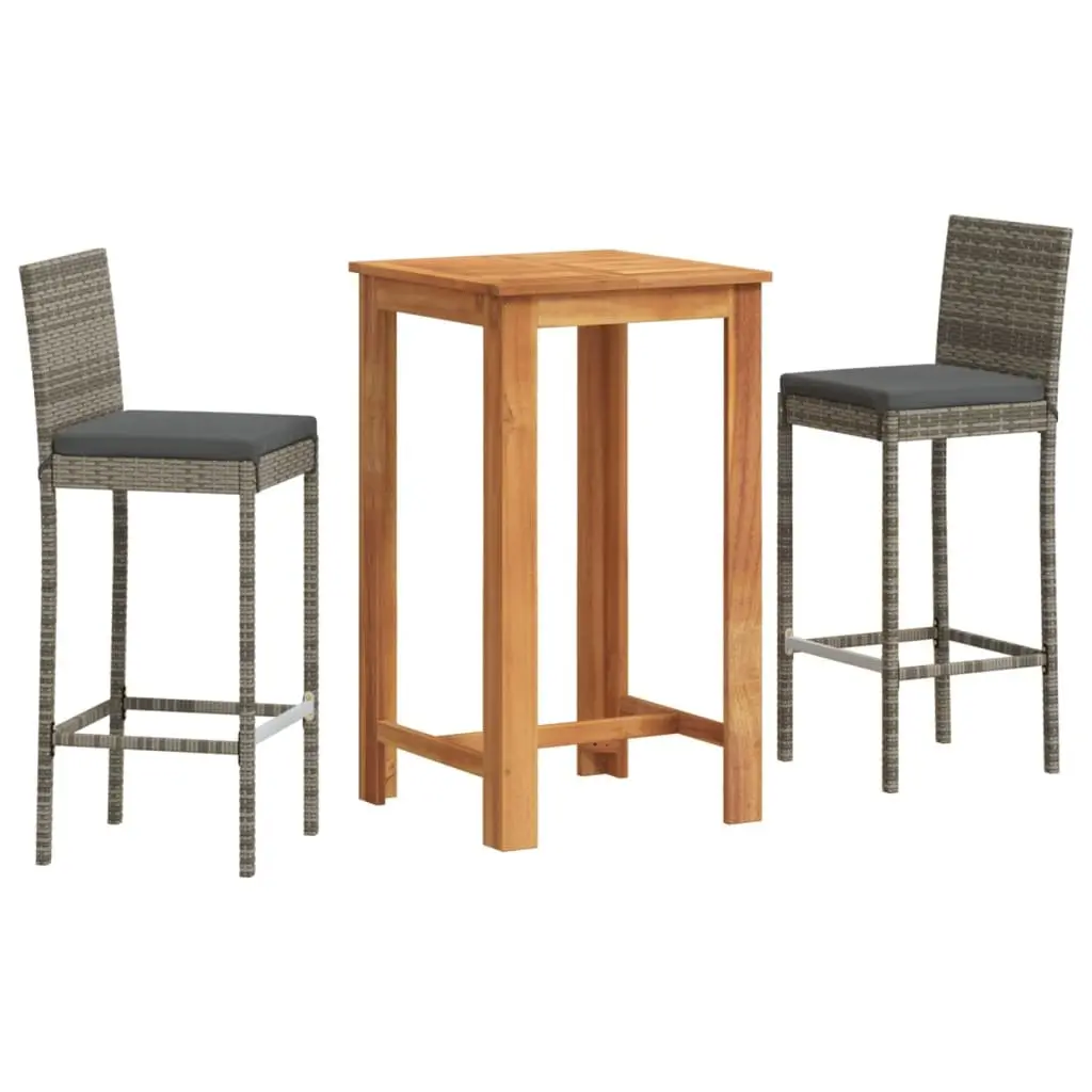 3 Piece Garden Bar Set Outdoor Use Grey Acacia Wood Poly Rattan